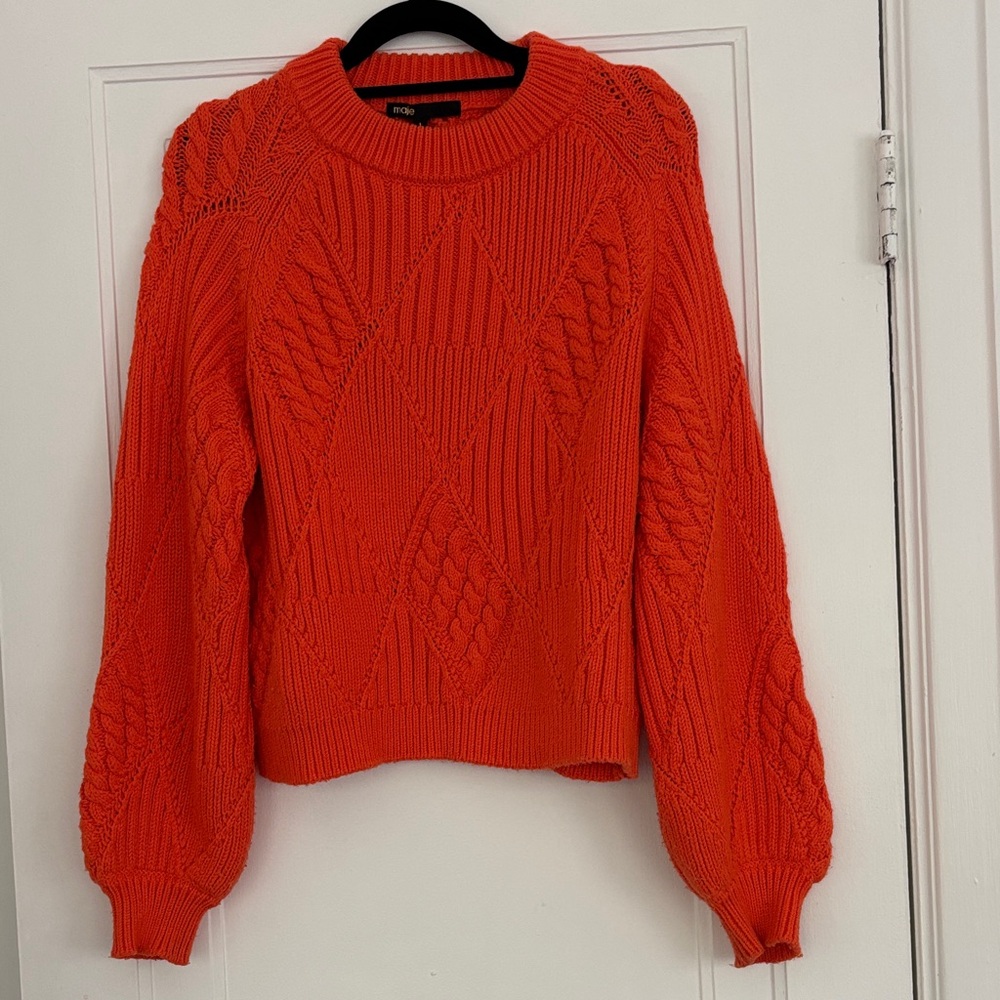 Maje Orange Cable Knit Sweater